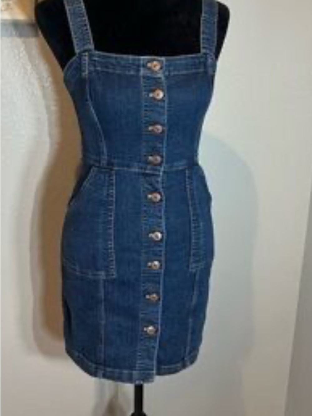 H&M Divided Blue Jean Button-Front Denim Mini Dress, pockets size 0 - Picture 2 of 9